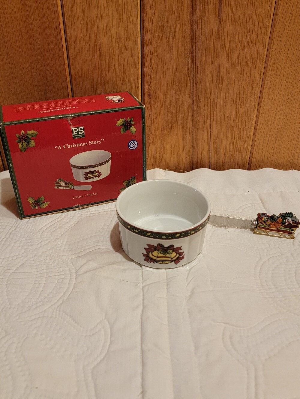 Portmeirion "A Christmas Story" Porcelain Dip Set, Dish w/Sleigh Spreader